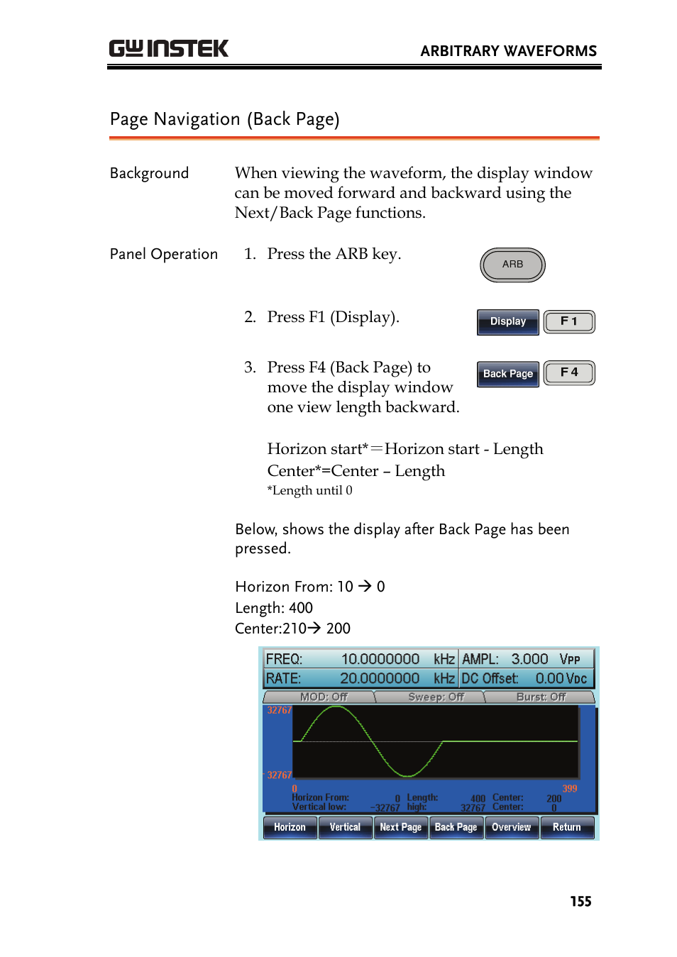 Page navigation (back page) | GW Instek AFG-3000 Series User Manual | Page 155 / 304