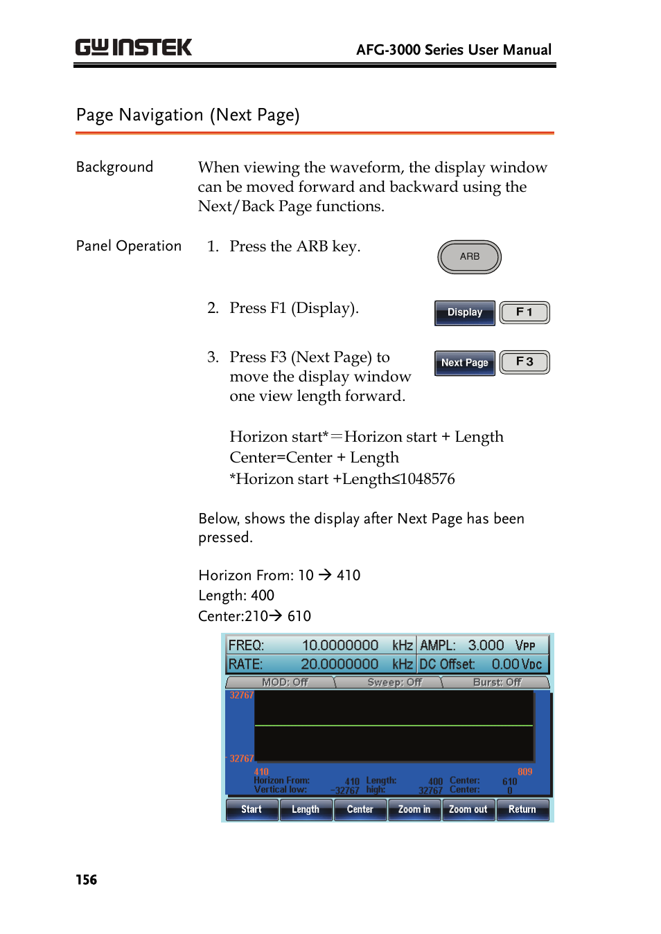 Page navigation (next page) | GW Instek AFG-3000 Series User Manual | Page 156 / 304