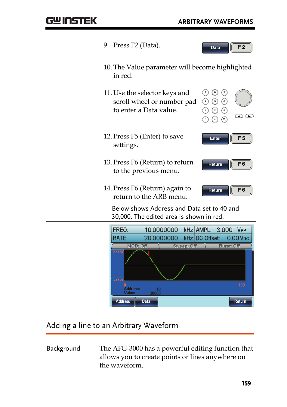 Adding a line to an arbitrary waveform | GW Instek AFG-3000 Series User Manual | Page 159 / 304
