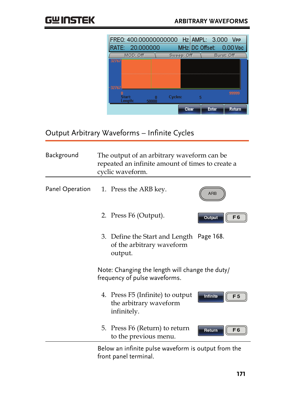 Output arbitrary waveforms – infinite cycles | GW Instek AFG-3000 Series User Manual | Page 171 / 304