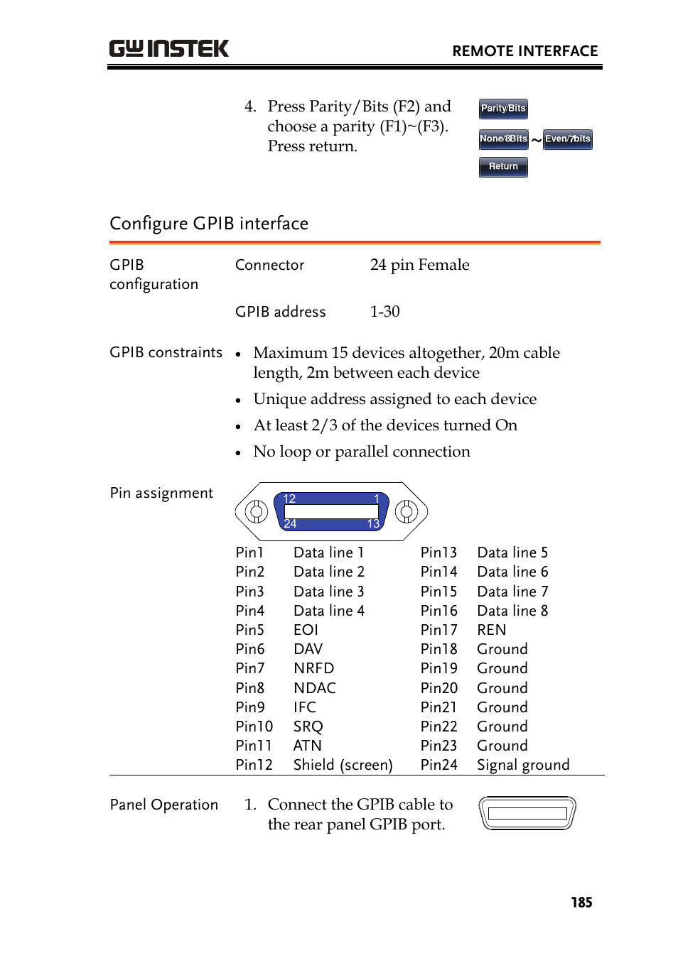 Configure gpib interface | GW Instek AFG-3000 Series User Manual | Page 185 / 304