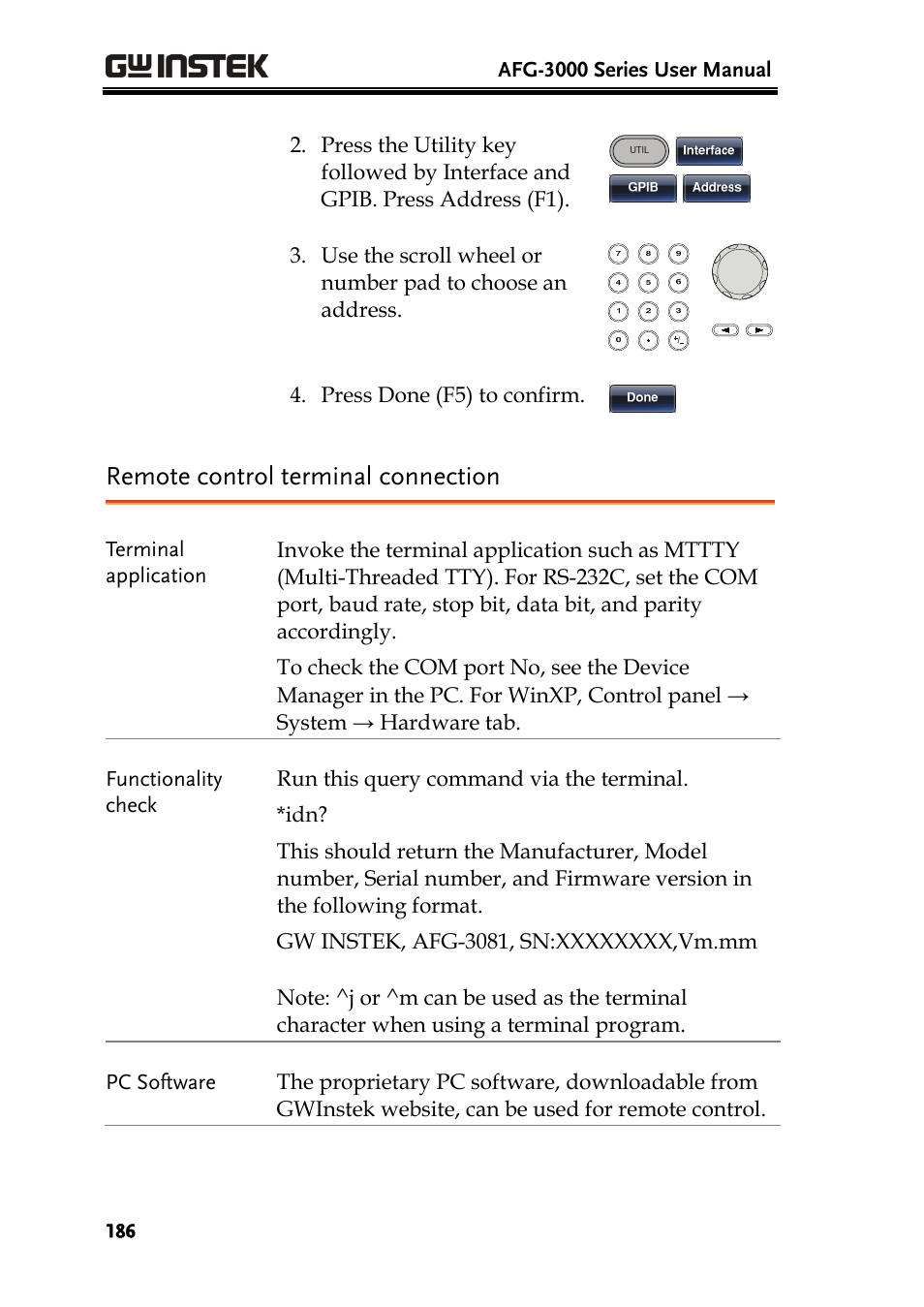 Remote control terminal connection | GW Instek AFG-3000 Series User Manual | Page 186 / 304