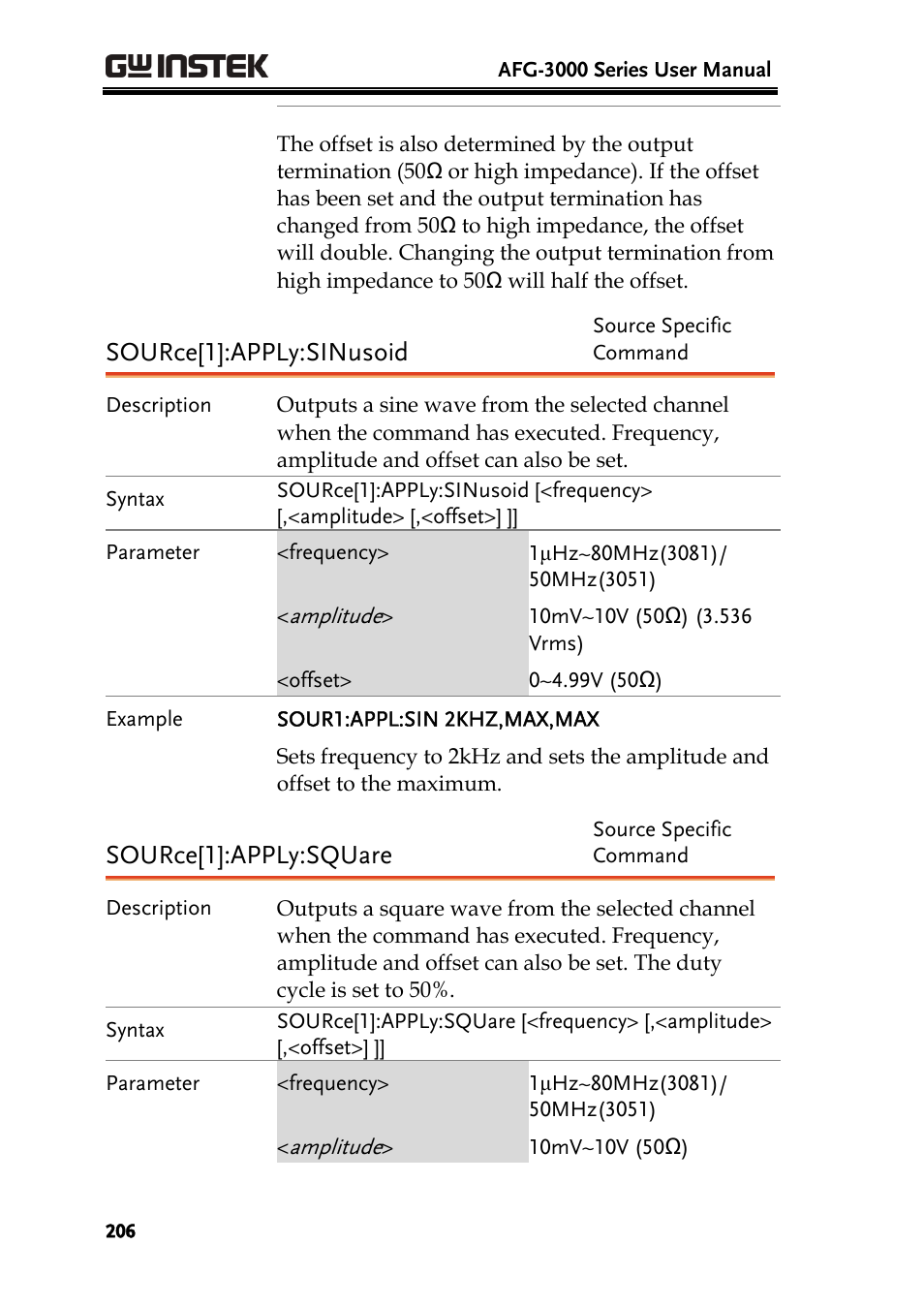 Source[1]:apply:sinusoid, Source[1]:apply:square | GW Instek AFG-3000 Series User Manual | Page 206 / 304