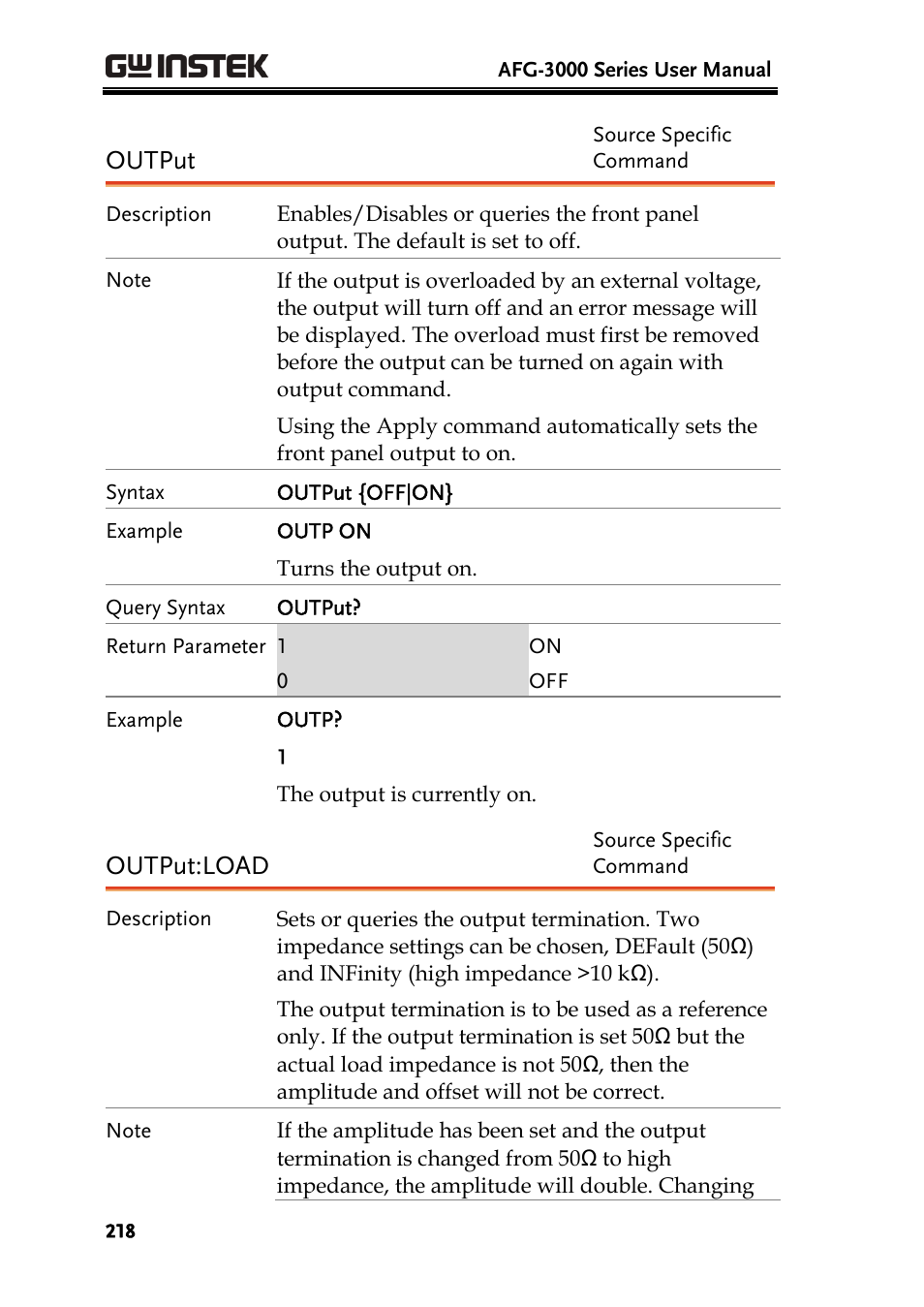 Output, Output:load | GW Instek AFG-3000 Series User Manual | Page 218 / 304