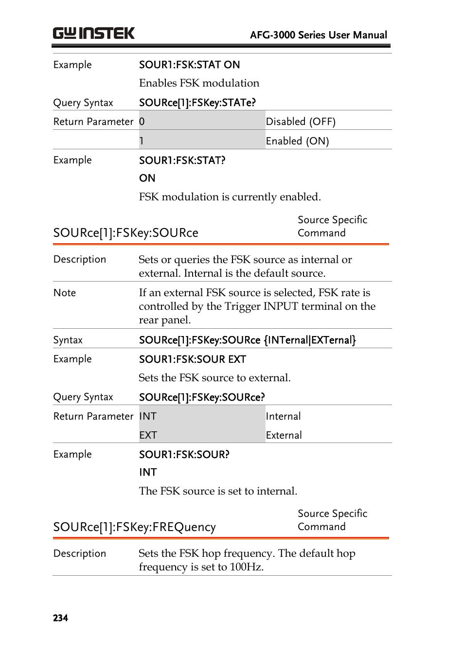 Source[1]:fskey:source, Source[1]:fskey:frequency | GW Instek AFG-3000 Series User Manual | Page 234 / 304