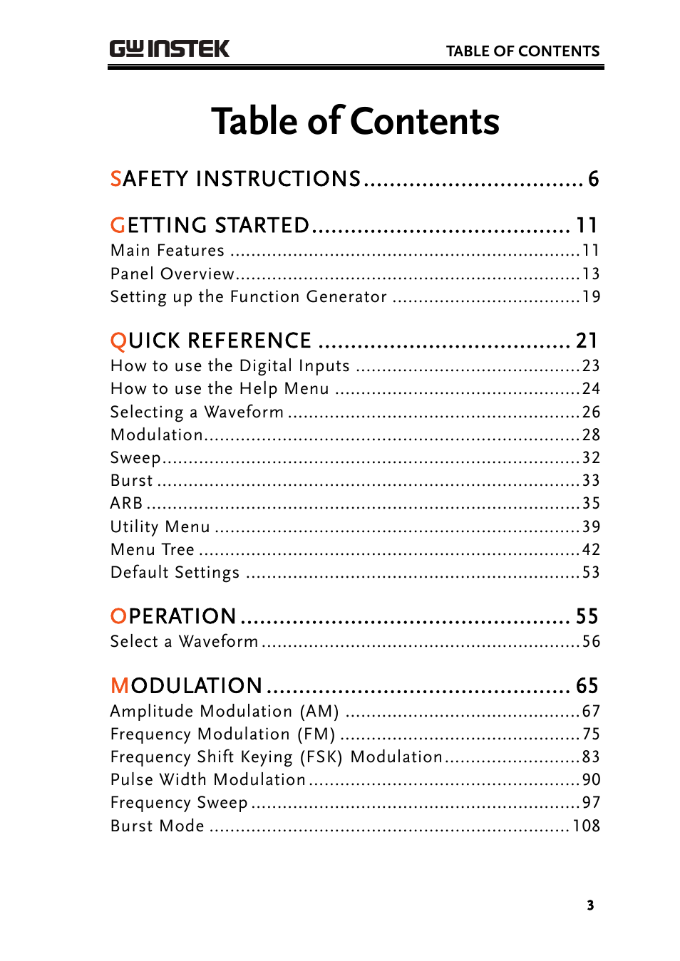 GW Instek AFG-3000 Series User Manual | Page 3 / 304