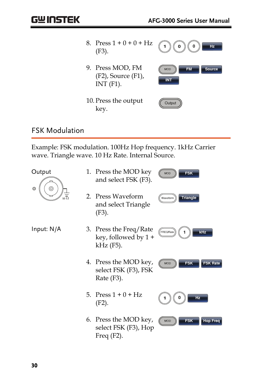 Fsk modulation | GW Instek AFG-3000 Series User Manual | Page 30 / 304