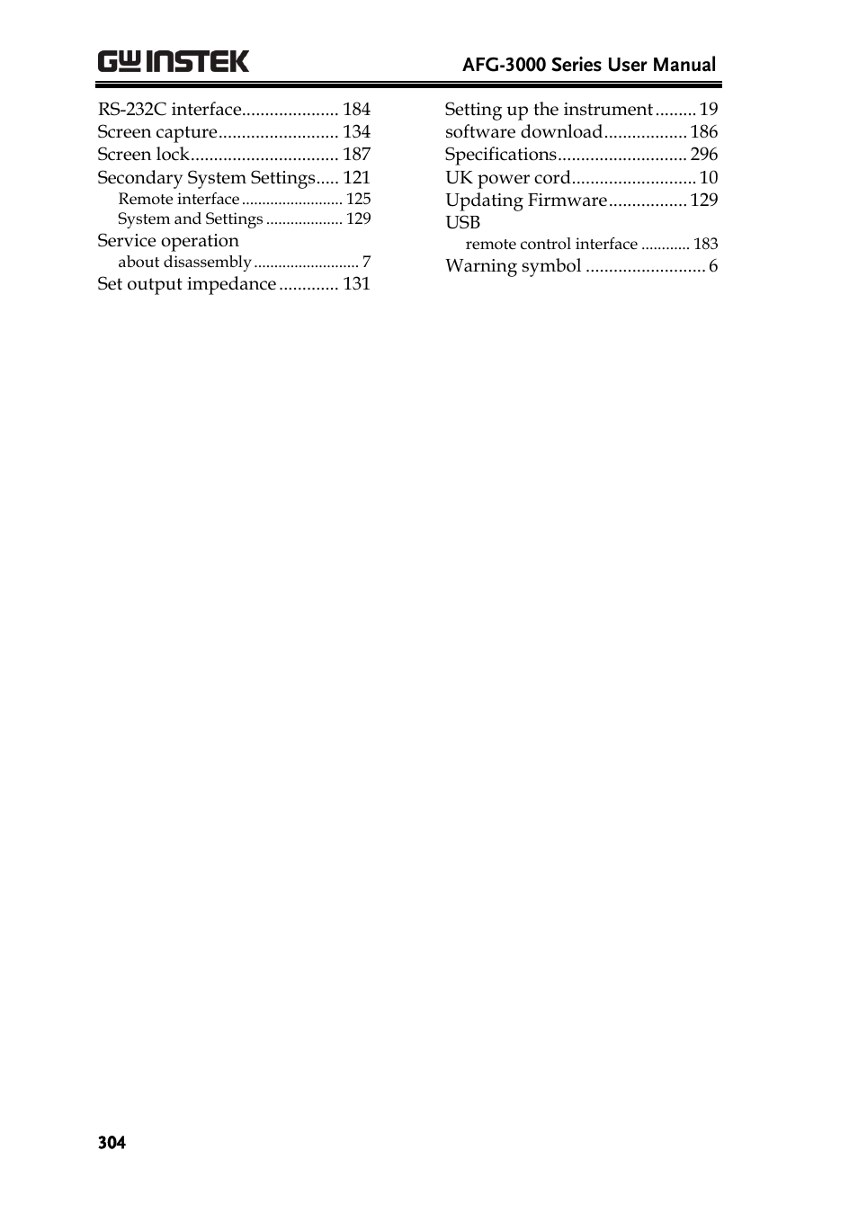 GW Instek AFG-3000 Series User Manual | Page 304 / 304