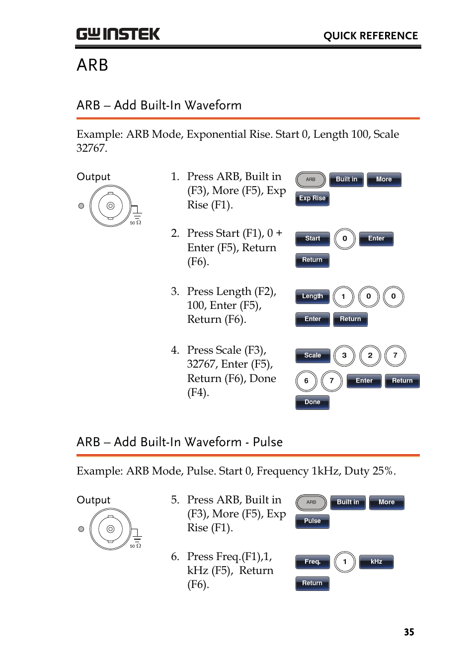 Arb – add built-in waveform, Arb – add built-in waveform - pulse | GW Instek AFG-3000 Series User Manual | Page 35 / 304