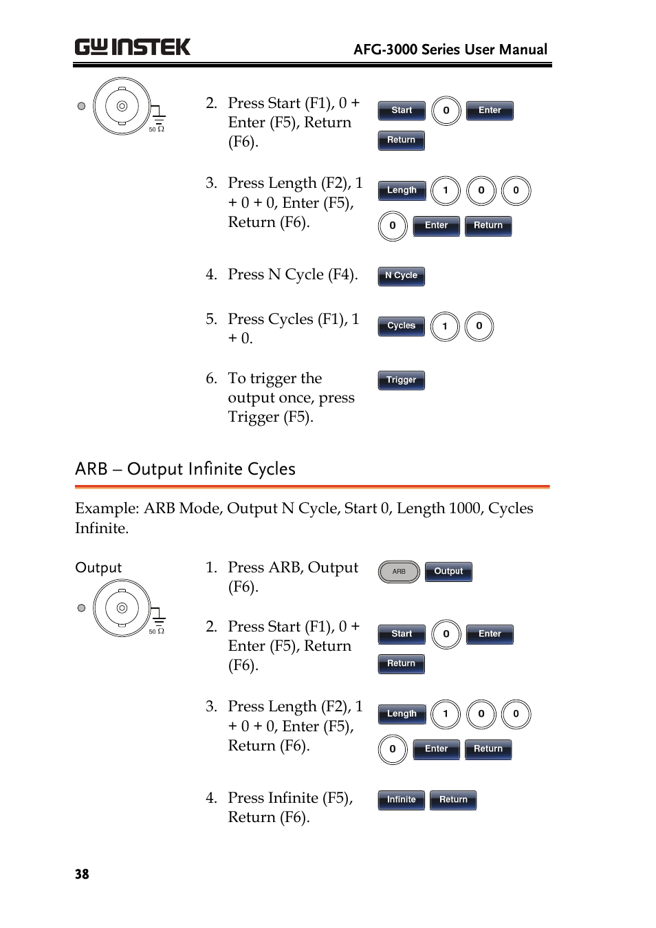 Arb – output infinite cycles | GW Instek AFG-3000 Series User Manual | Page 38 / 304