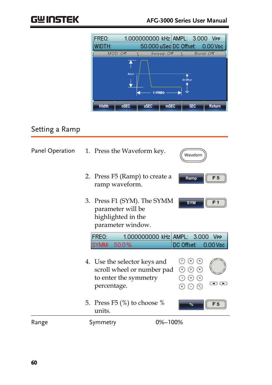 Setting a ramp | GW Instek AFG-3000 Series User Manual | Page 60 / 304