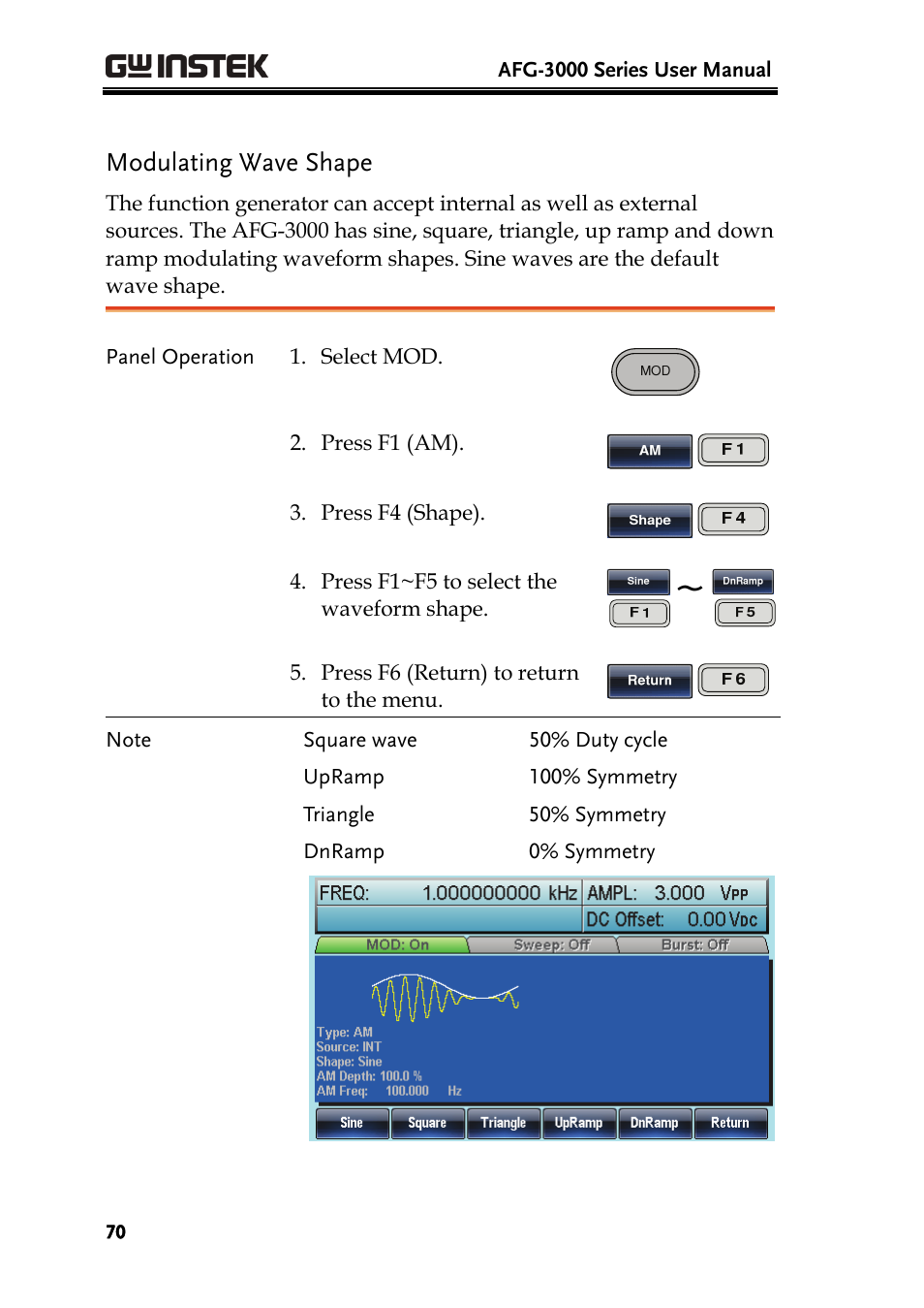 Modulating wave shape | GW Instek AFG-3000 Series User Manual | Page 70 / 304