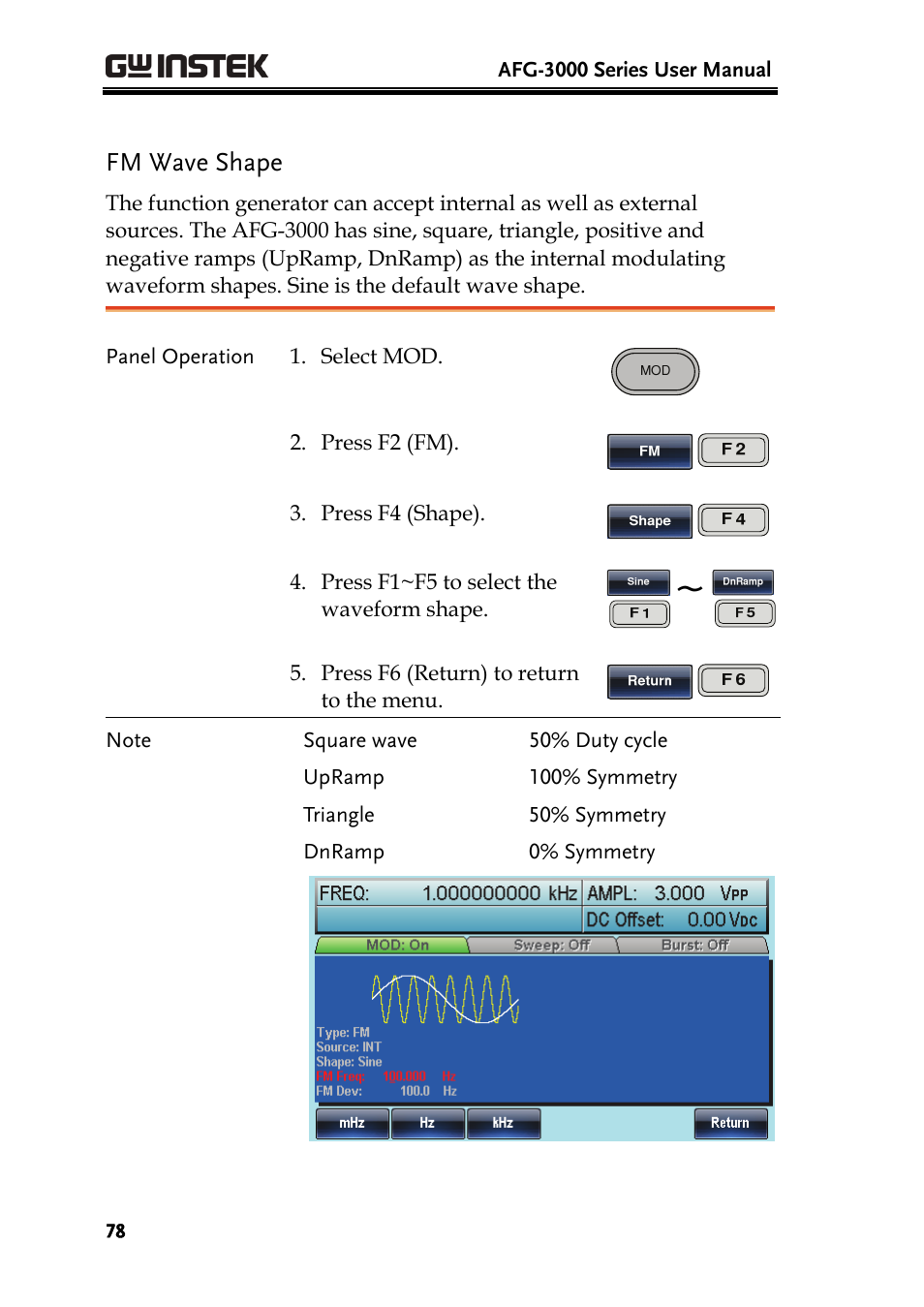 Fm wave shape | GW Instek AFG-3000 Series User Manual | Page 78 / 304