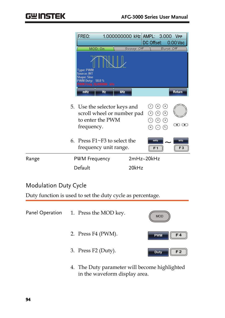 Modulation duty cycle | GW Instek AFG-3000 Series User Manual | Page 94 / 304