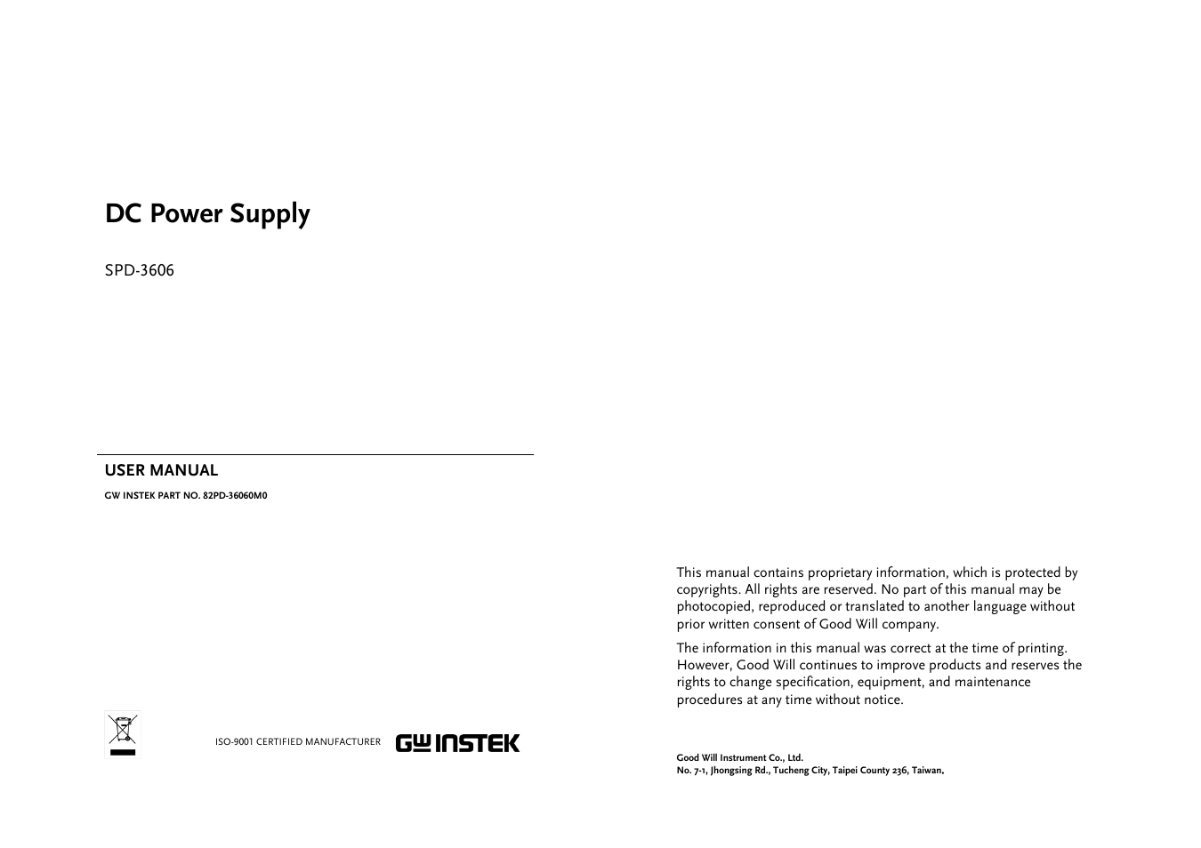 GW Instek SPD-3606 User Manual | 32 pages