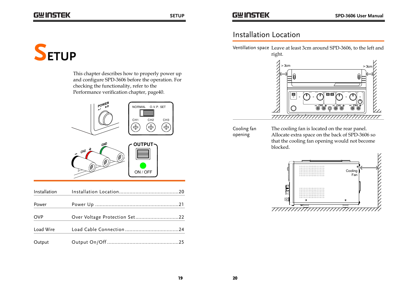 Etup, Installation location | GW Instek SPD-3606 User Manual | Page 10 / 32