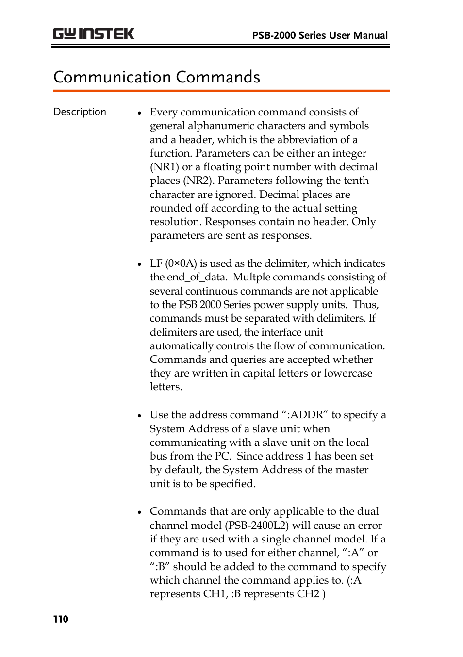 Communication commands | GW Instek PSB-2000 Series User Manual User Manual | Page 110 / 160