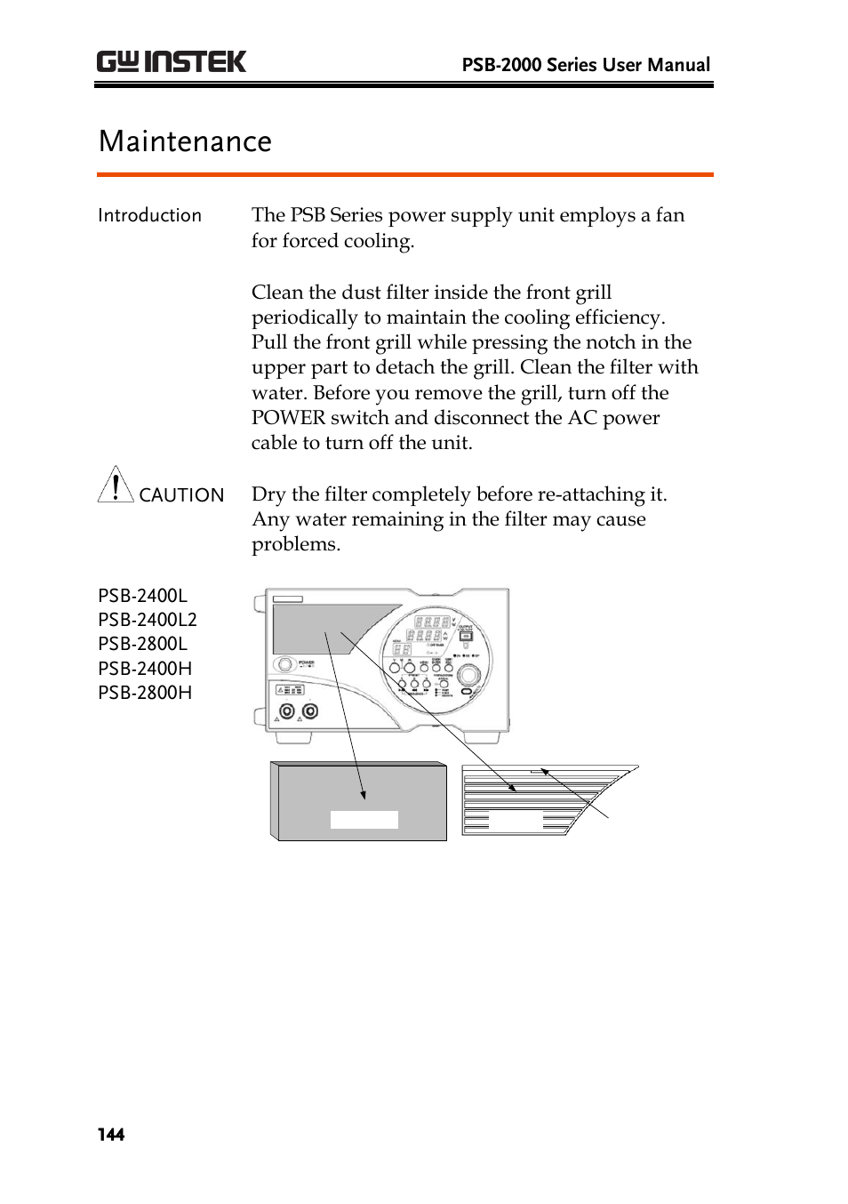 Maintenance | GW Instek PSB-2000 Series User Manual User Manual | Page 144 / 160