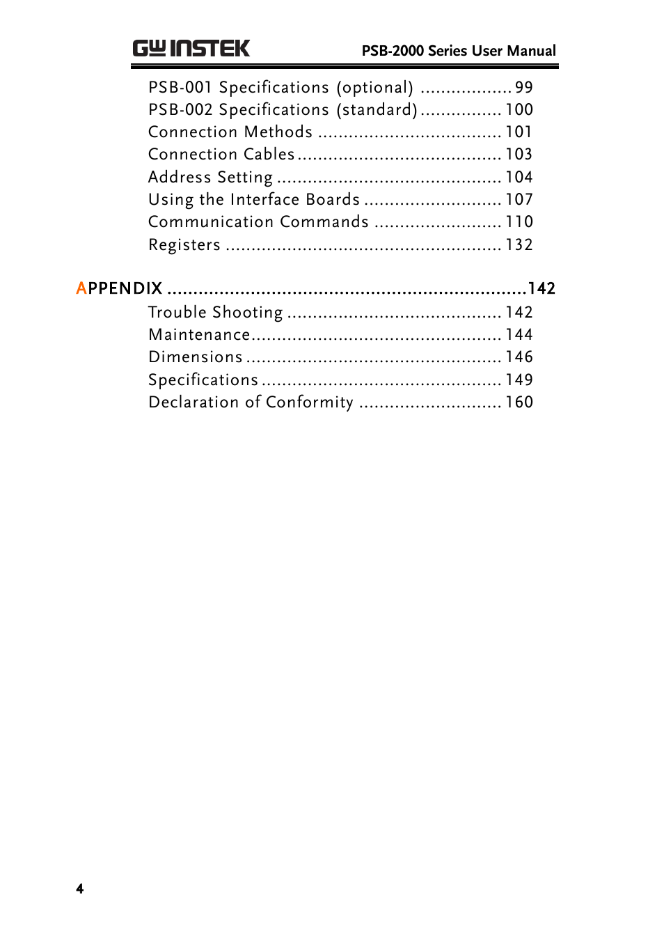 GW Instek PSB-2000 Series User Manual User Manual | Page 4 / 160