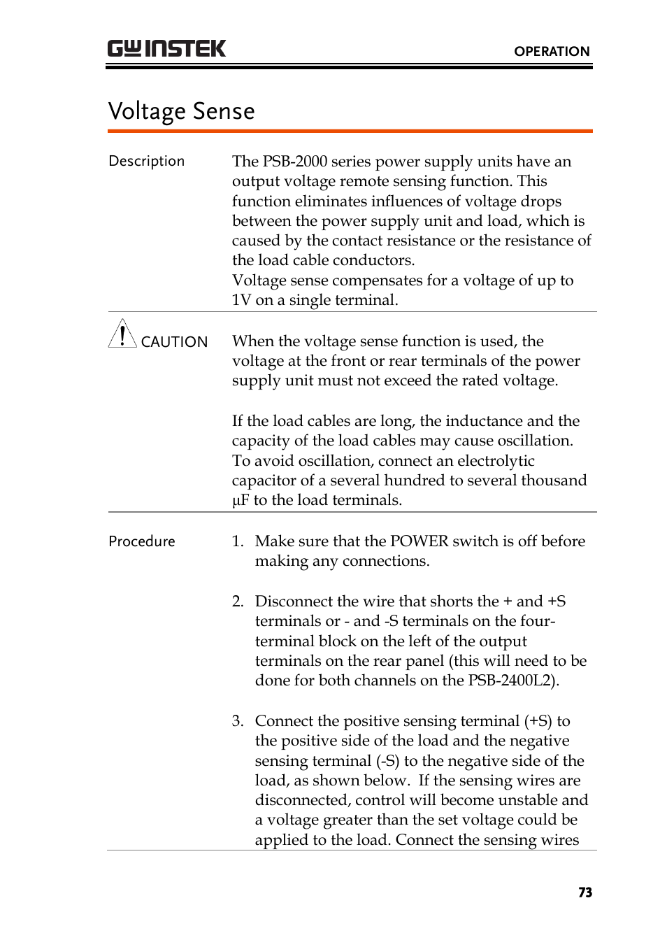 Voltage sense | GW Instek PSB-2000 Series User Manual User Manual | Page 73 / 160