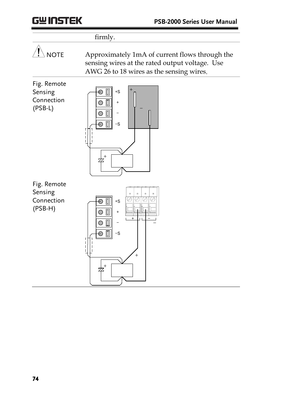 Psb-2000 series user manual, Fig. remote sensing connection (psb-h) | GW Instek PSB-2000 Series User Manual User Manual | Page 74 / 160