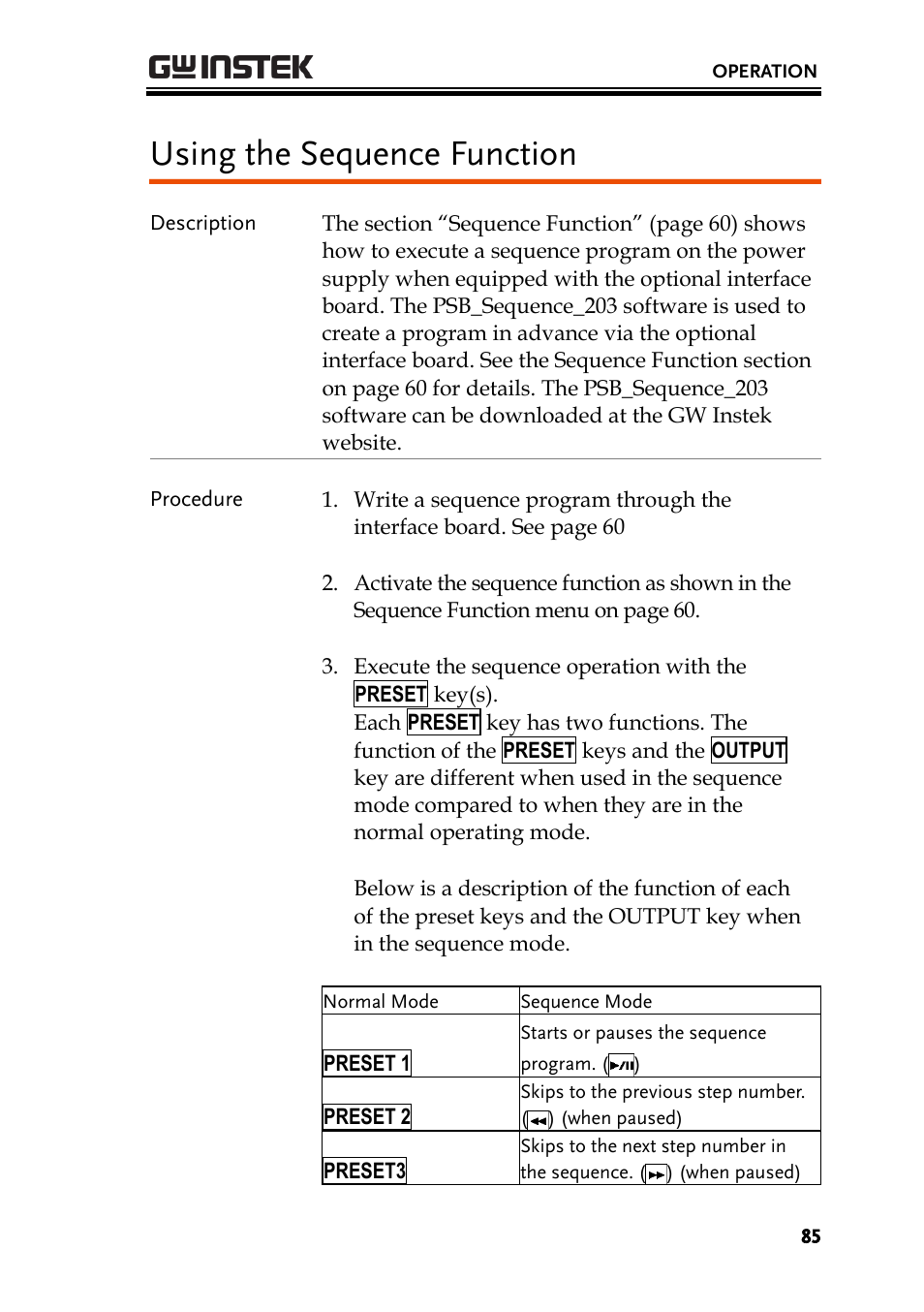 Using the sequence function | GW Instek PSB-2000 Series User Manual User Manual | Page 85 / 160