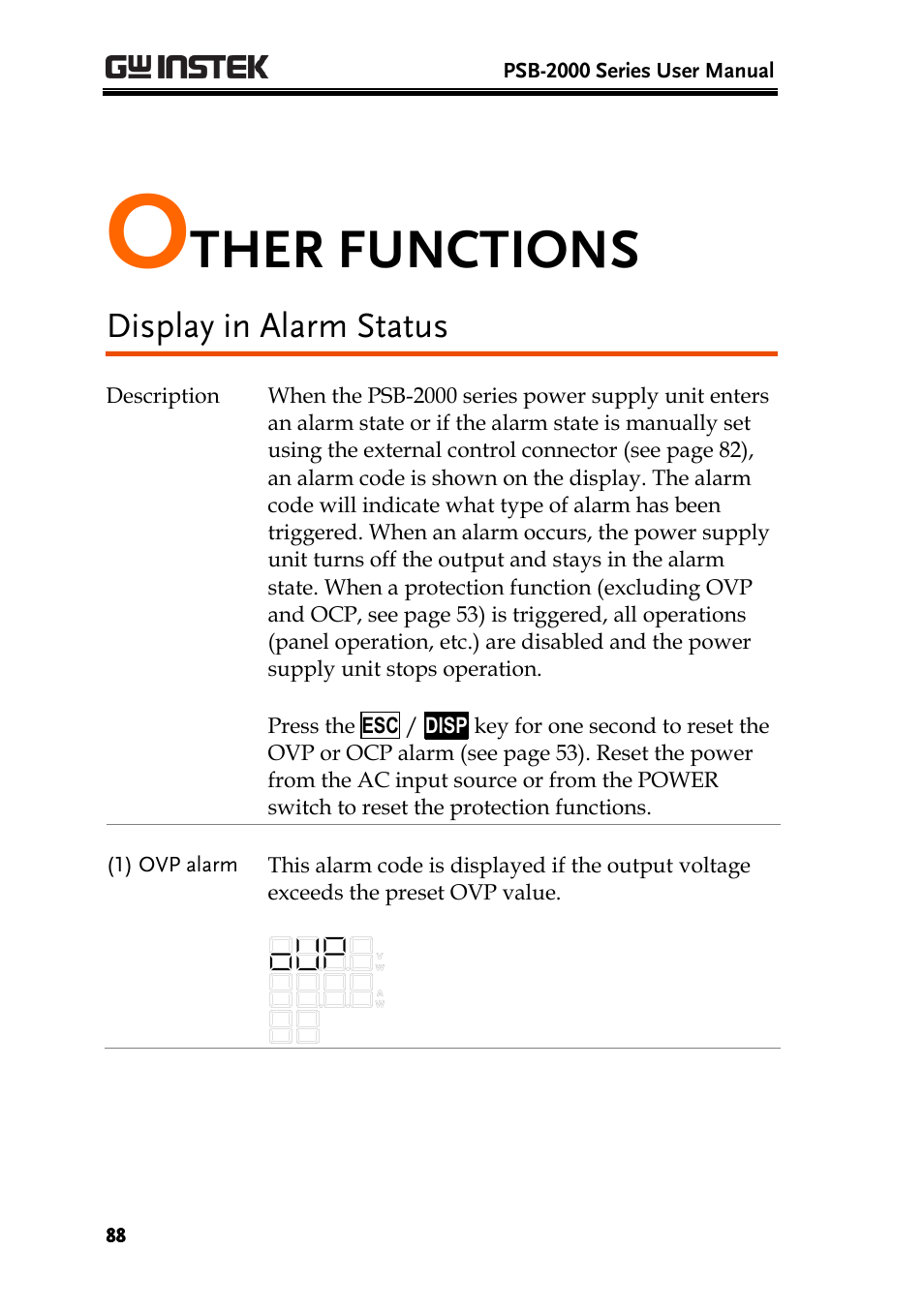 Ther functions, Display in alarm status | GW Instek PSB-2000 Series User Manual User Manual | Page 88 / 160