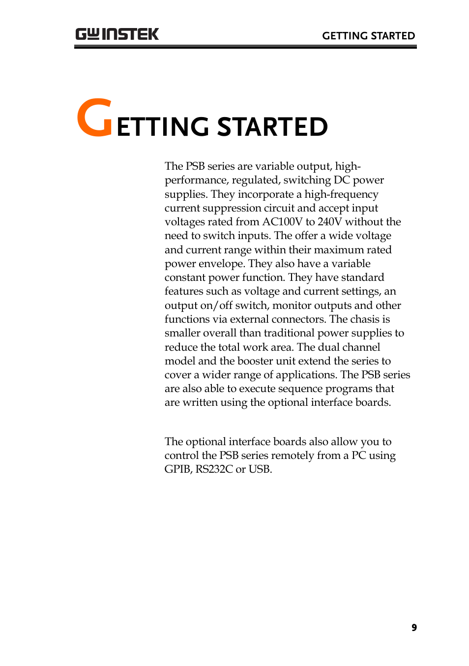 Etting started | GW Instek PSB-2000 Series User Manual User Manual | Page 9 / 160