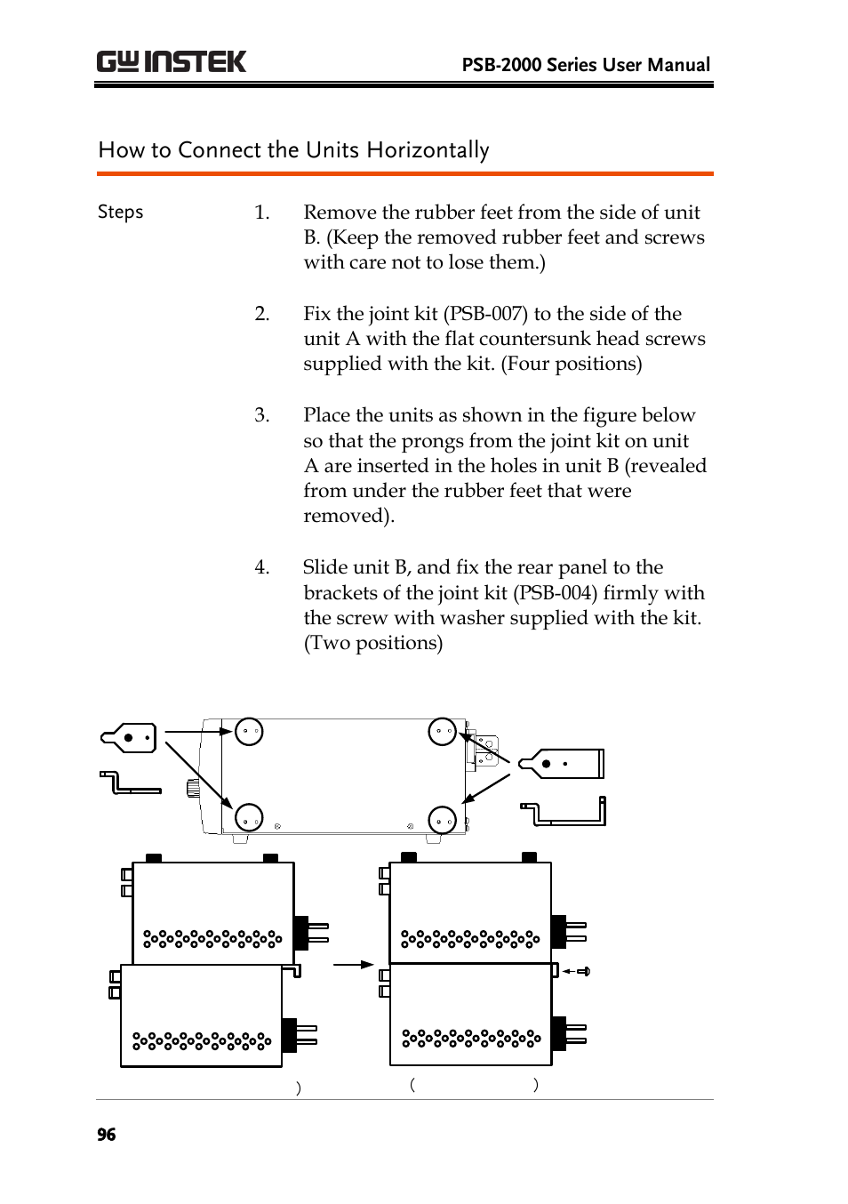 How to connect the units horizontally | GW Instek PSB-2000 Series User Manual User Manual | Page 96 / 160