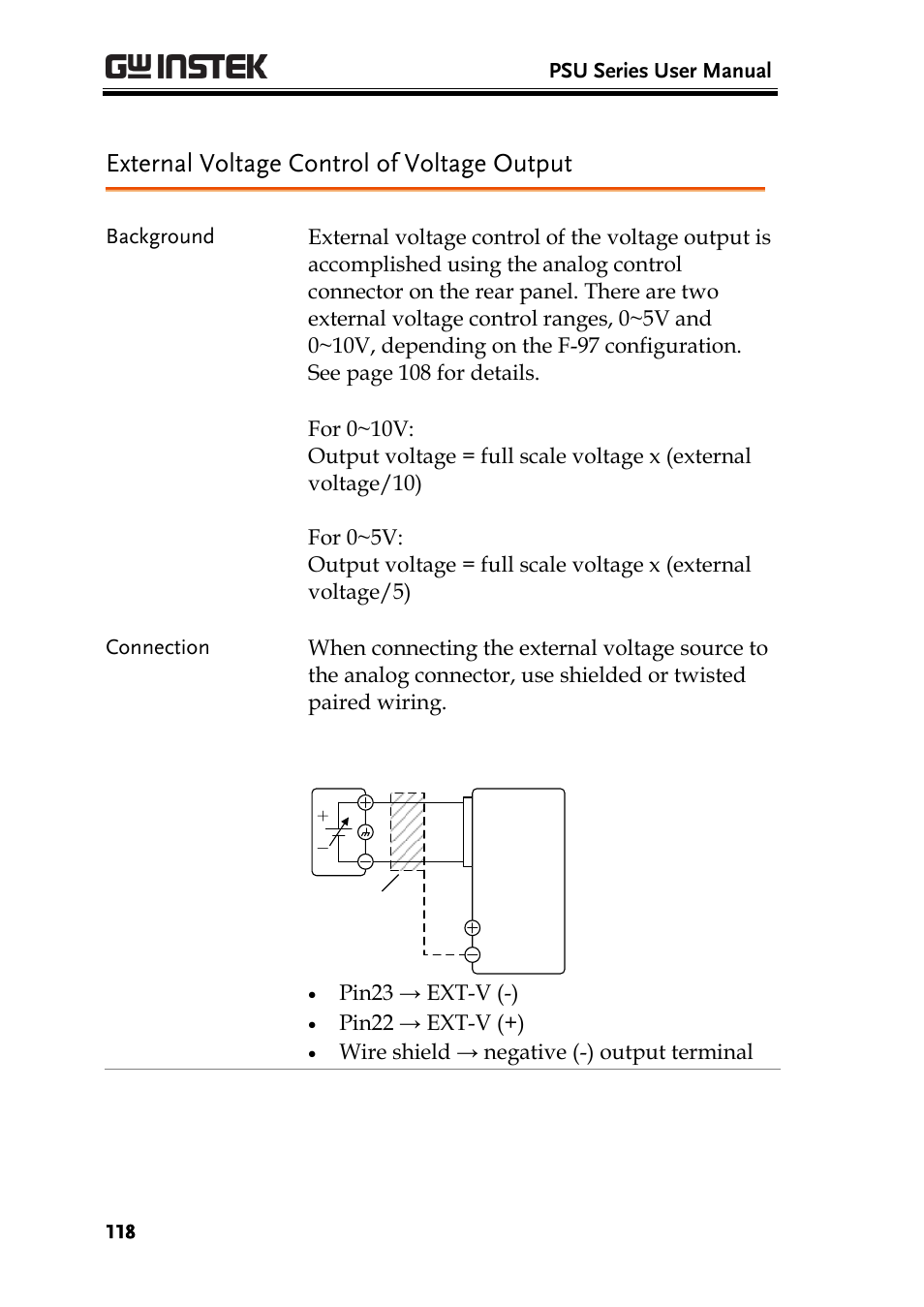 External voltage control of voltage output, Age 118 | GW Instek PSU-Series User Manual User Manual | Page 118 / 196