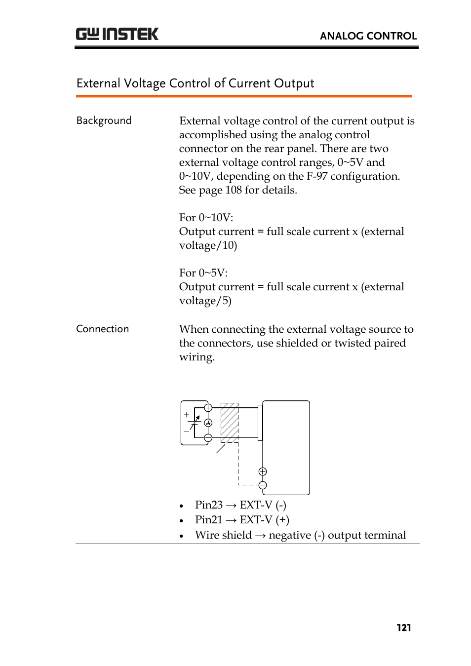 External voltage control of current output, Age 121 | GW Instek PSU-Series User Manual User Manual | Page 121 / 196