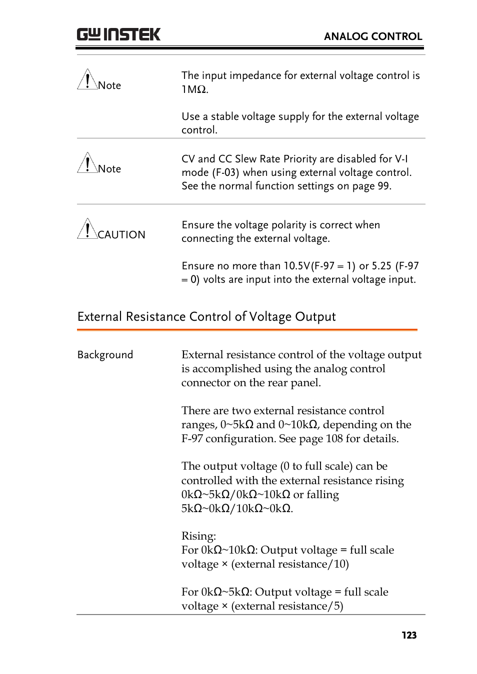 External resistance control of voltage output, E 123 | GW Instek PSU-Series User Manual User Manual | Page 123 / 196