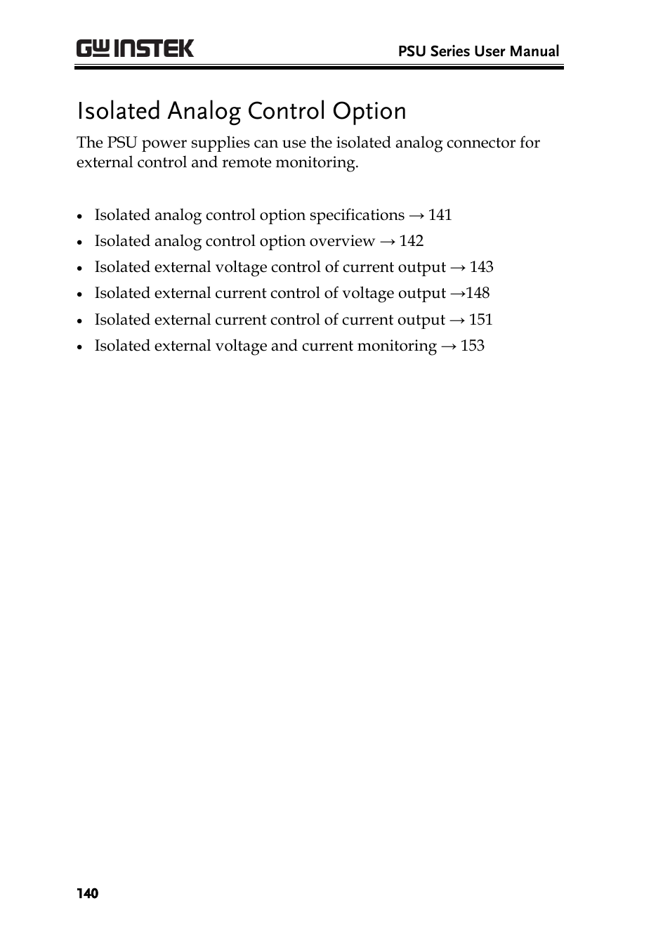 Isolated analog control option, E 140 | GW Instek PSU-Series User Manual User Manual | Page 140 / 196