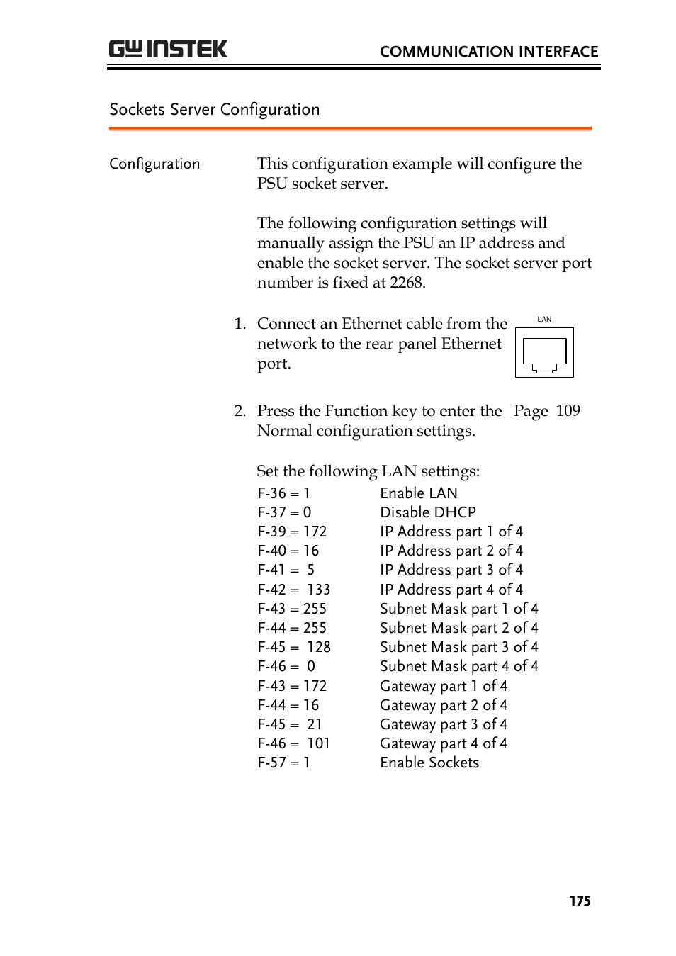 Sockets server configuration | GW Instek PSU-Series User Manual User Manual | Page 175 / 196