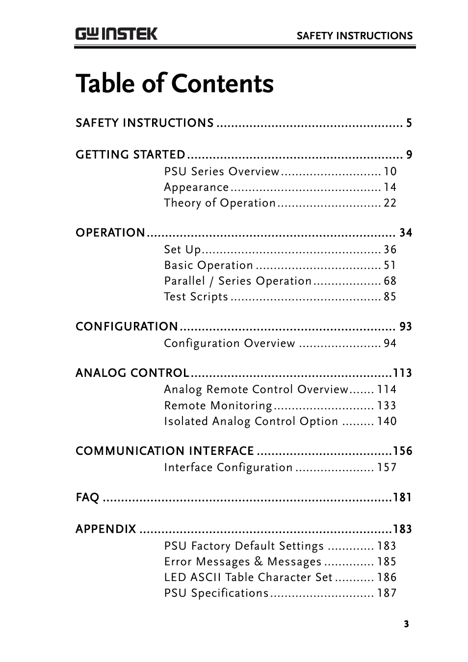 GW Instek PSU-Series User Manual User Manual | Page 3 / 196