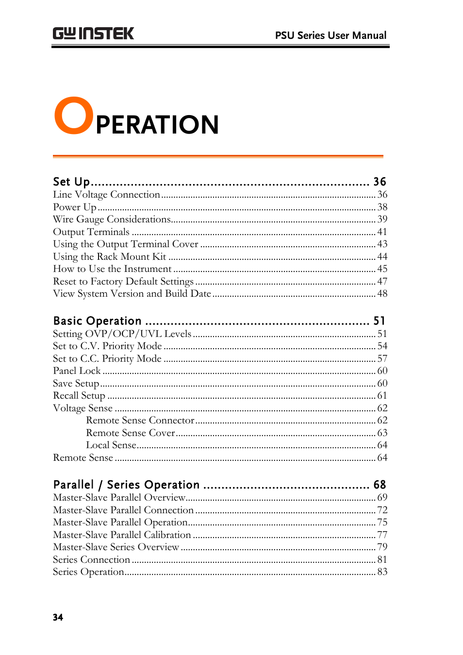 Operation, Peration | GW Instek PSU-Series User Manual User Manual | Page 34 / 196