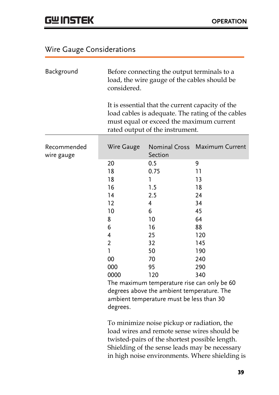 Wire gauge considerations | GW Instek PSU-Series User Manual User Manual | Page 39 / 196