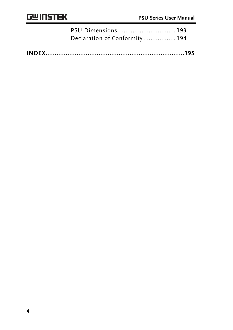 GW Instek PSU-Series User Manual User Manual | Page 4 / 196