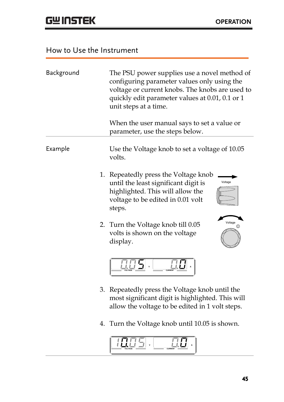 How to use the instrument, Operation | GW Instek PSU-Series User Manual User Manual | Page 45 / 196