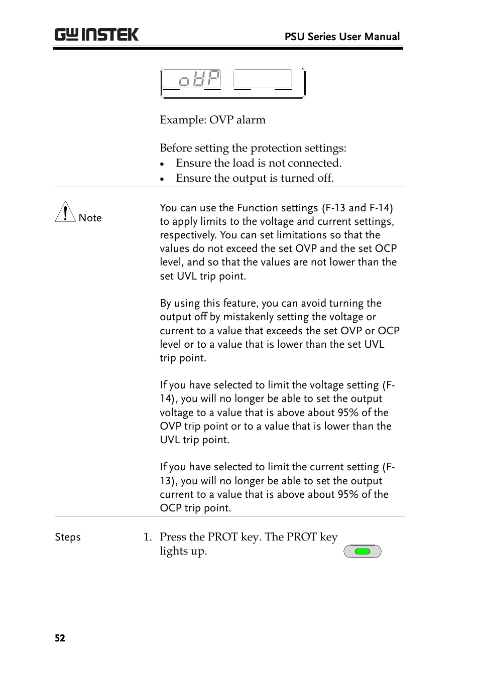 Psu series user manual, Ensure the load is not connected | GW Instek PSU-Series User Manual User Manual | Page 52 / 196