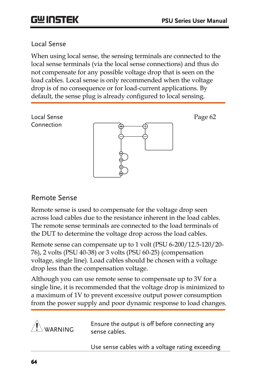 Local sense, Remote sense | GW Instek PSU-Series User Manual User Manual | Page 64 / 196