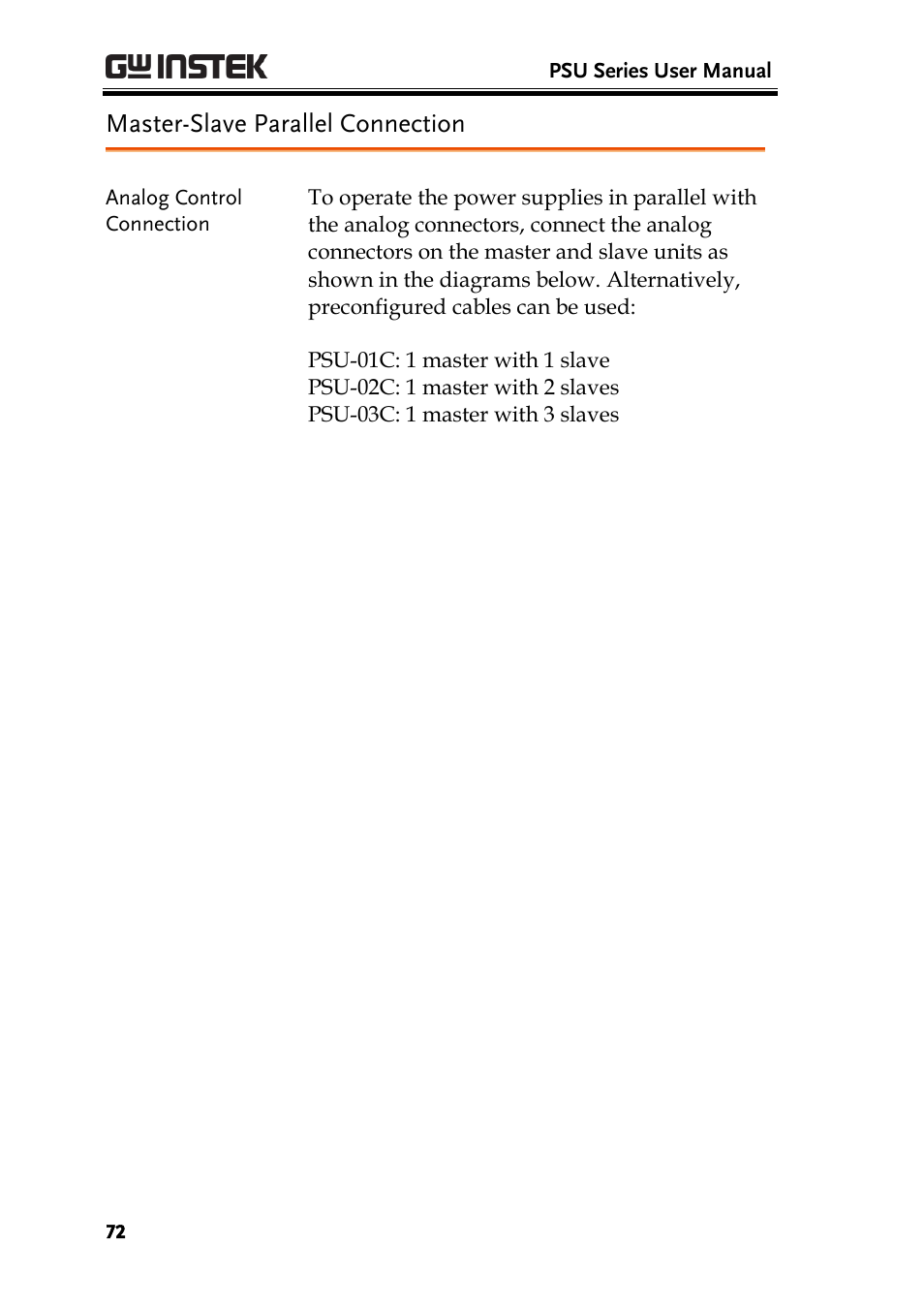 Master-slave parallel connection | GW Instek PSU-Series User Manual User Manual | Page 72 / 196