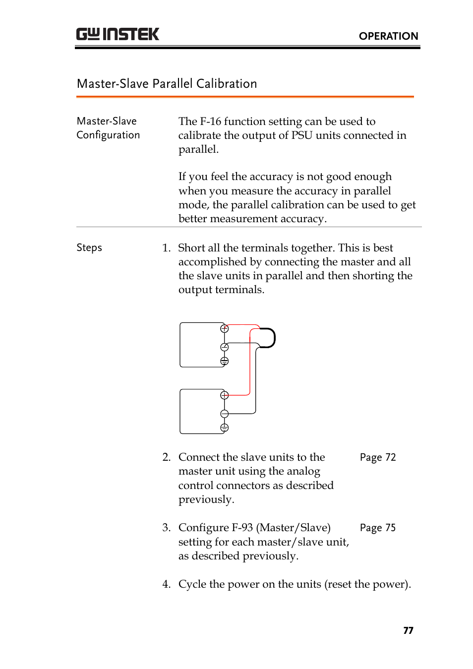 Master-slave parallel calibration | GW Instek PSU-Series User Manual User Manual | Page 77 / 196