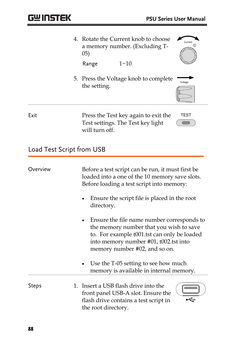 Load test script from usb, Age 88 | GW Instek PSU-Series User Manual User Manual | Page 88 / 196