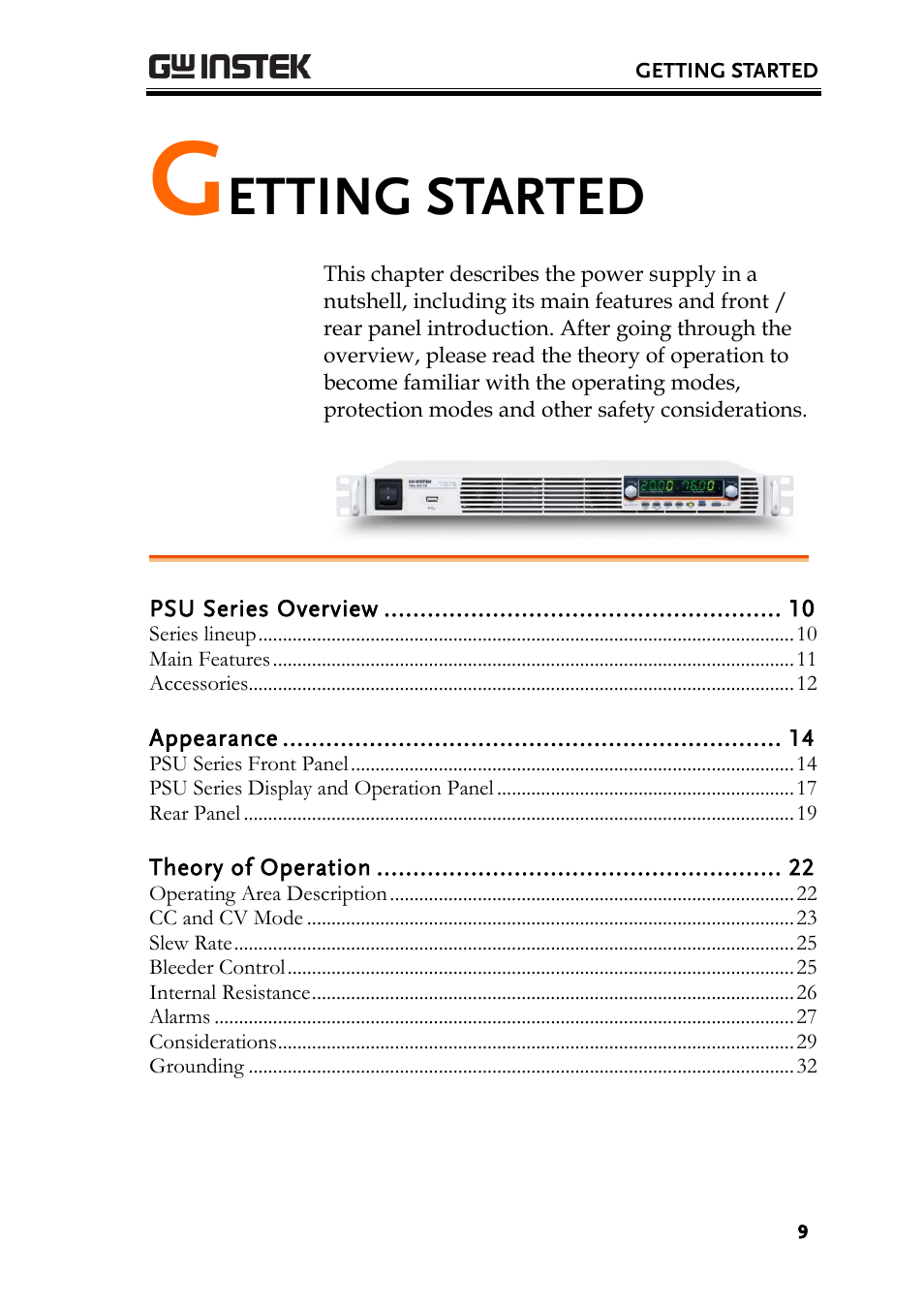Getting started, Etting started | GW Instek PSU-Series User Manual User Manual | Page 9 / 196
