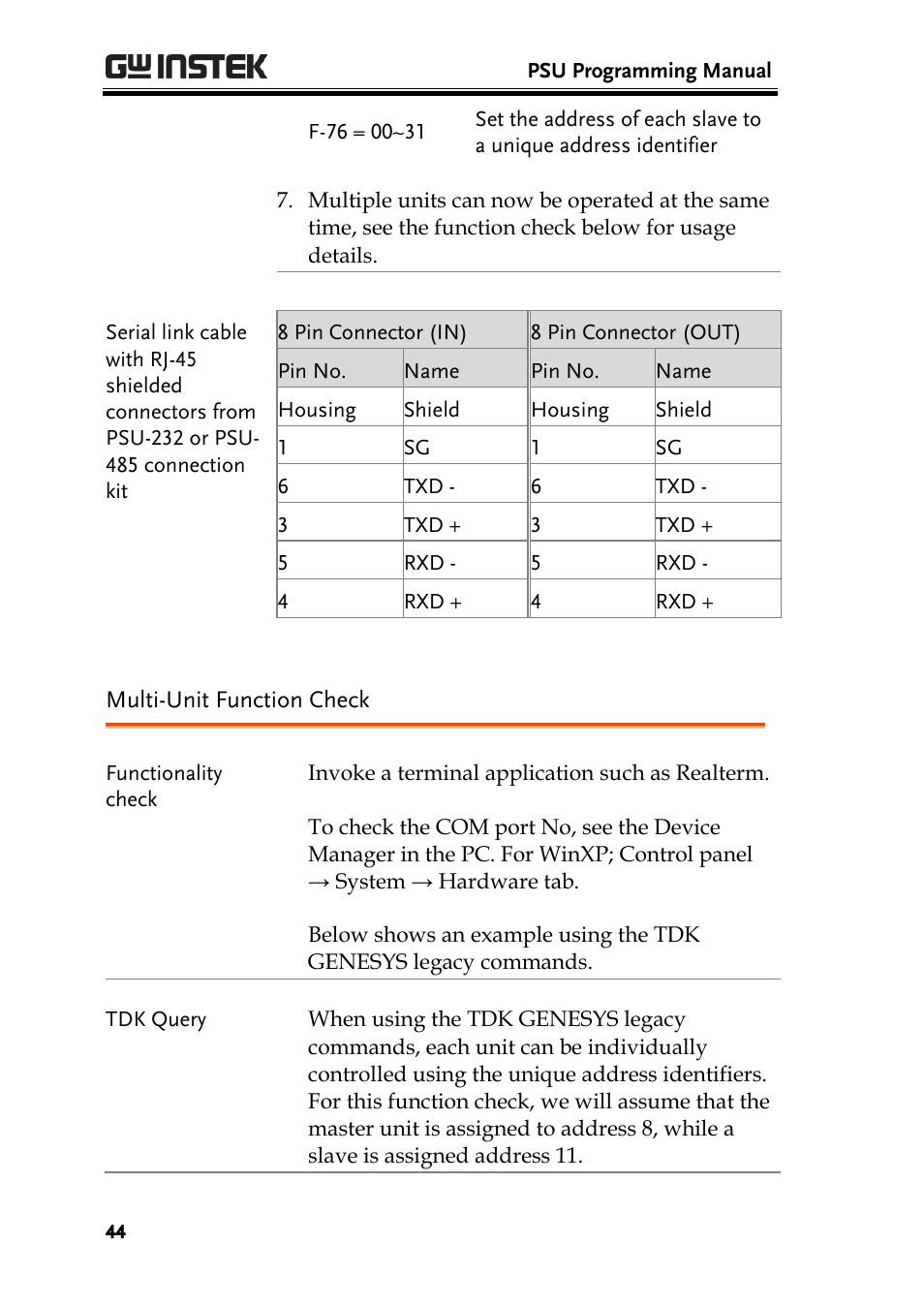 Multi-unit function check | GW Instek PSU-Series Programming User Manual User Manual | Page 44 / 128