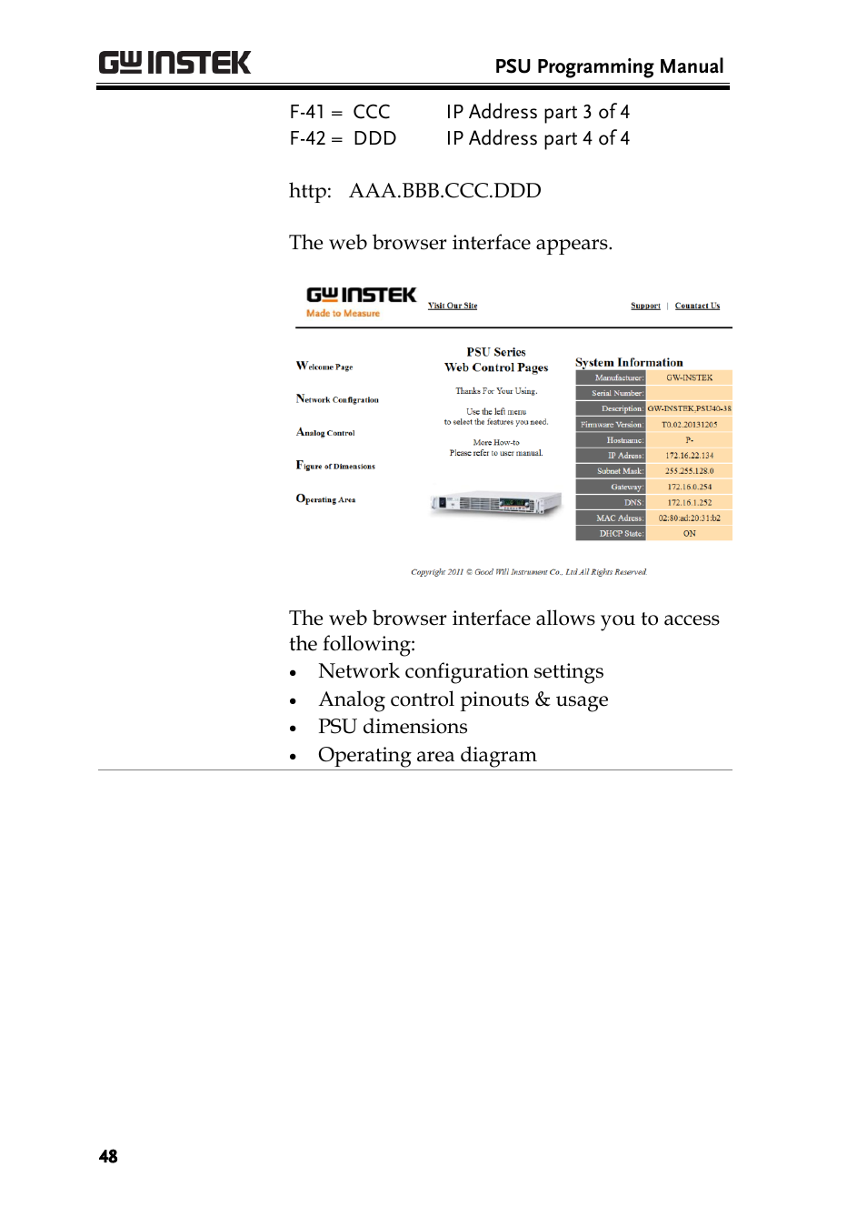 GW Instek PSU-Series Programming User Manual User Manual | Page 48 / 128