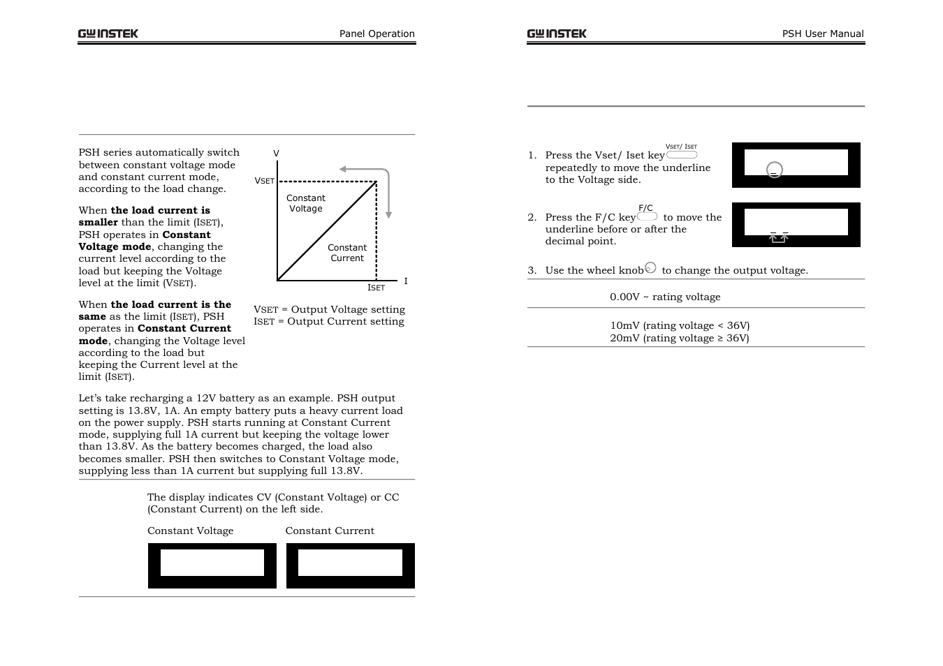 Output voltage setting | GW Instek PSH-A Series 360W User Manual User Manual | Page 23 / 39