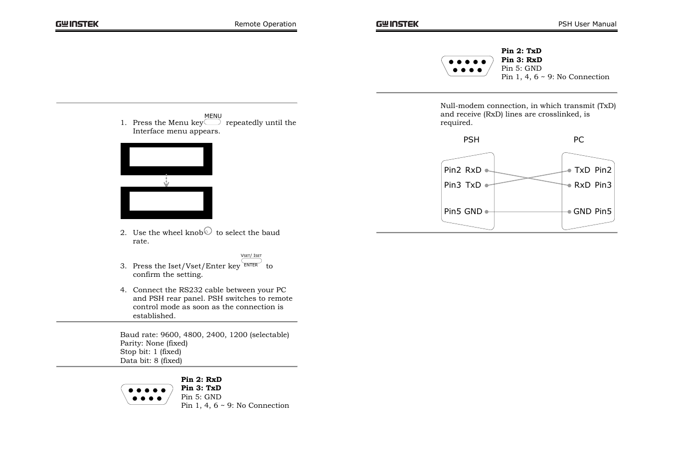 Interface selection | GW Instek PSH-A Series 360W User Manual User Manual | Page 27 / 39