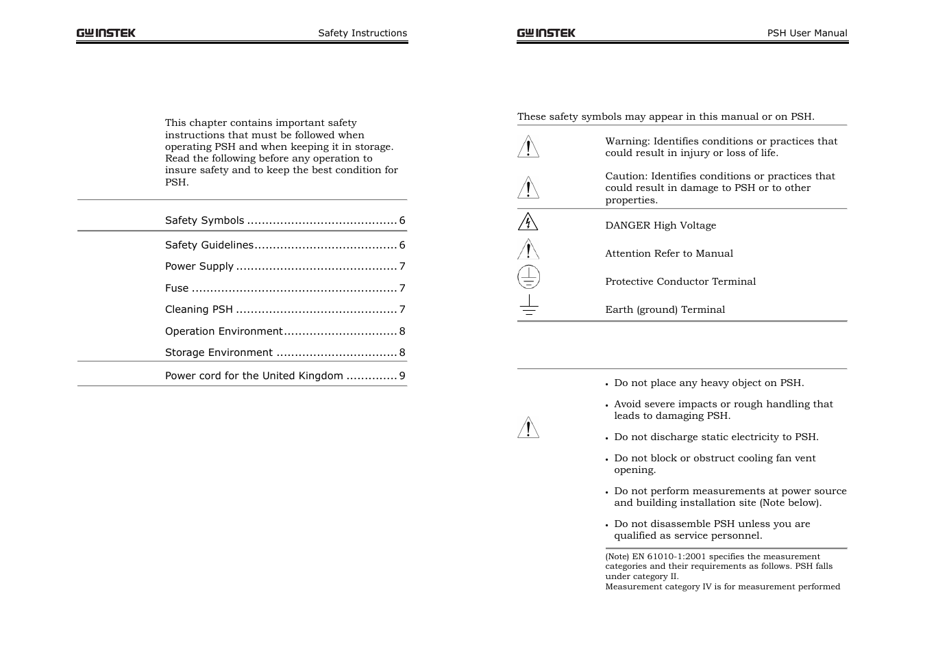 Safety instructions, Safety symbols, Safety guidelines | GW Instek PSH-A Series 360W User Manual User Manual | Page 3 / 39